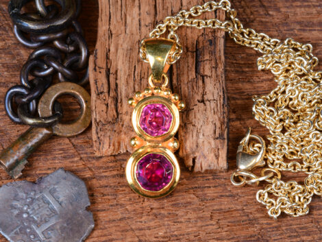 Pink Garnet & Purple Garnet - Gold Pendant
