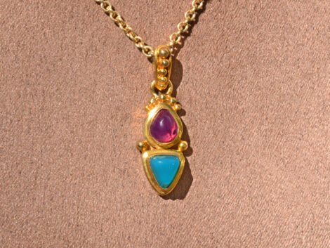 Pink Sapphire and Gem Silica - Gold Pendant