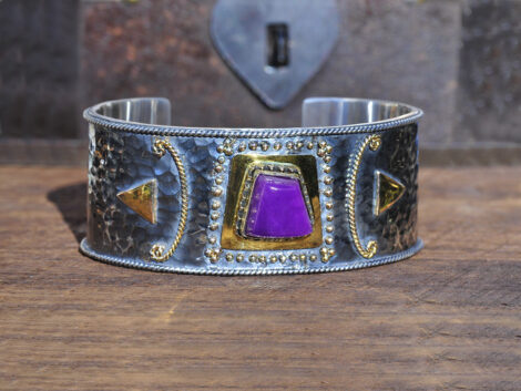 Sugilite, Sterling Silver & 18K Cuff Bracelet