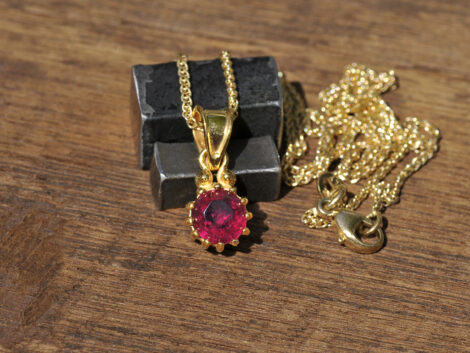 Red Tourmaline & Gold Pendant