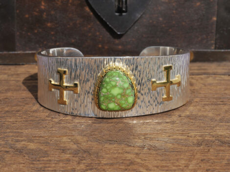 Carico Lake Turquoise, Sterling Silver & 18K Cuff Bracelet