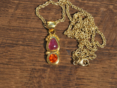 Pink Sapphire & Mexican Fire Opal - Gold Pendant