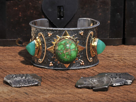 Carico Lake Turquoise, Chrysoprase, Sterling Silver & 18K Bracelet