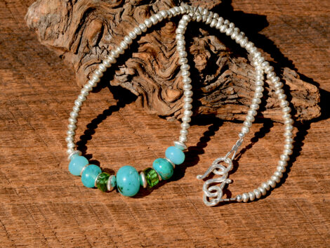Gem Silica, Peruvian Blue Opal & Tourmaline Necklace